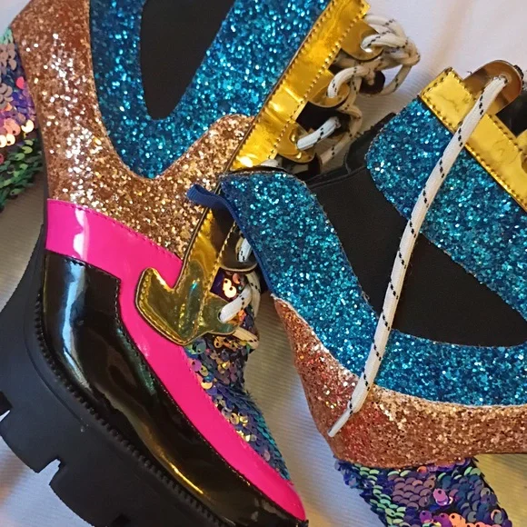 Colorful Glitter Platform Ankle Boots - Picture 8 of 10